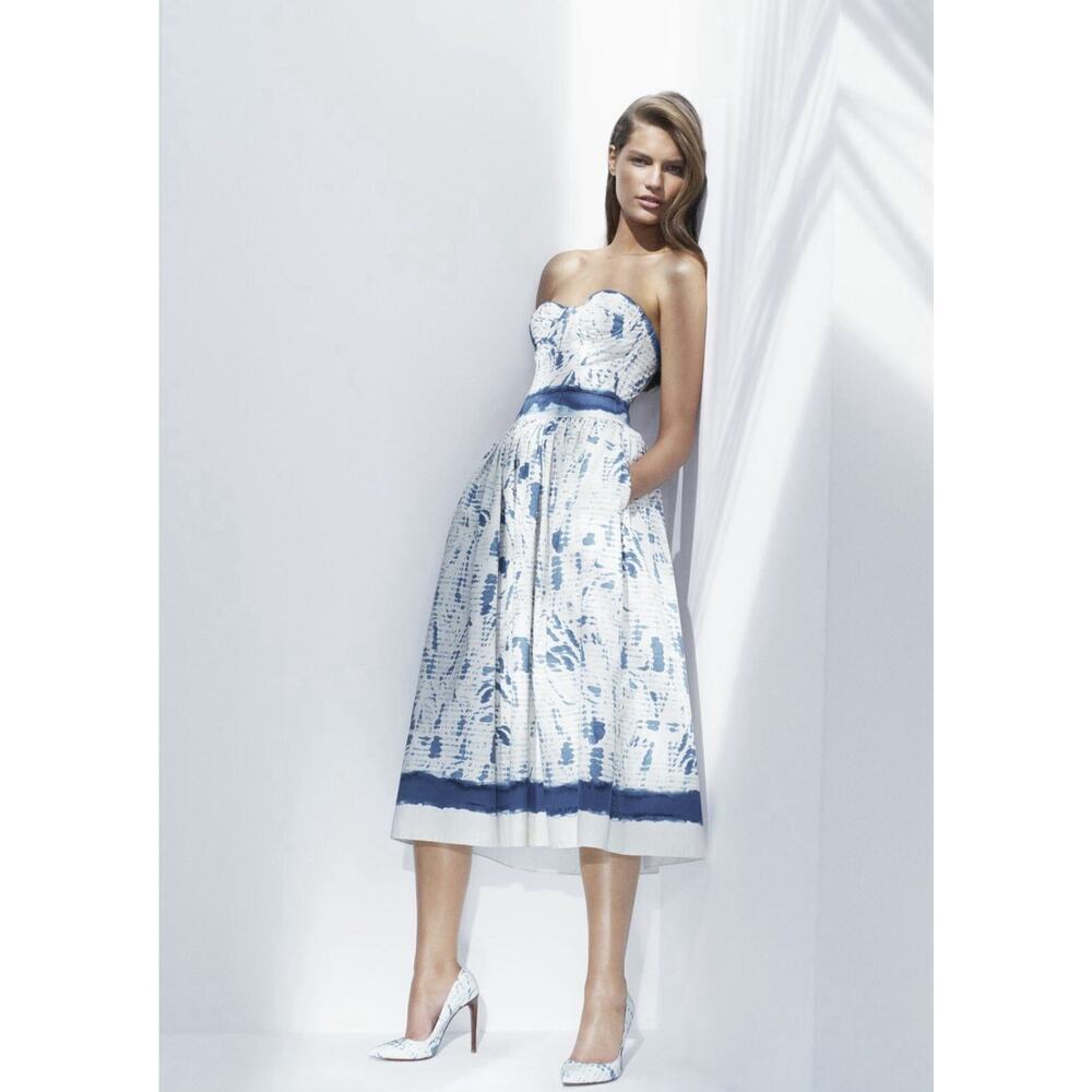 Ralph Lauren Collection Cotton Strapless Midi Dress Runway Fit Flare 10 M Blue - Picture 13 of 16